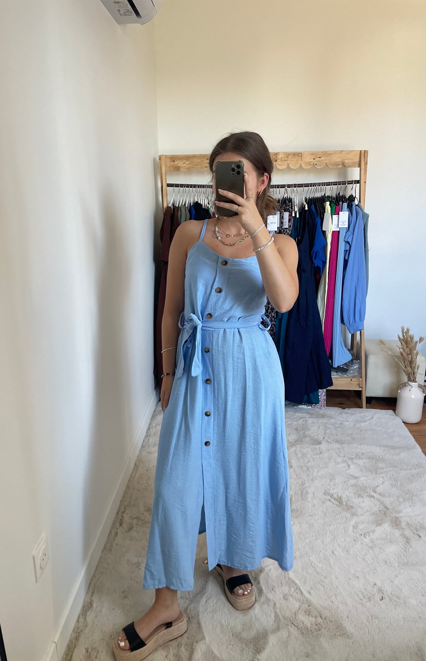 Robe longue à boutons - Bleu ciel