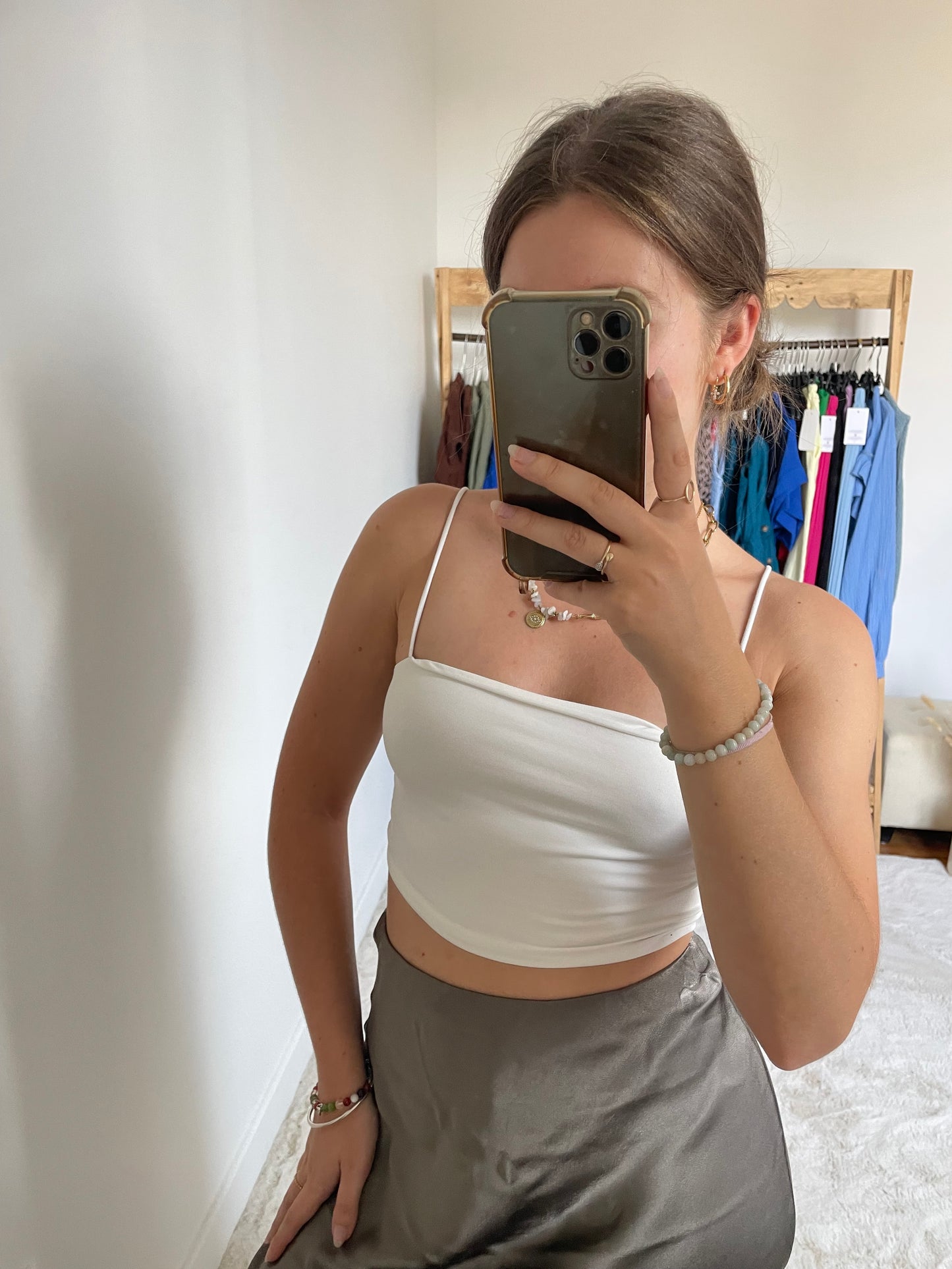 Jupe longue effet satinée - marron clair