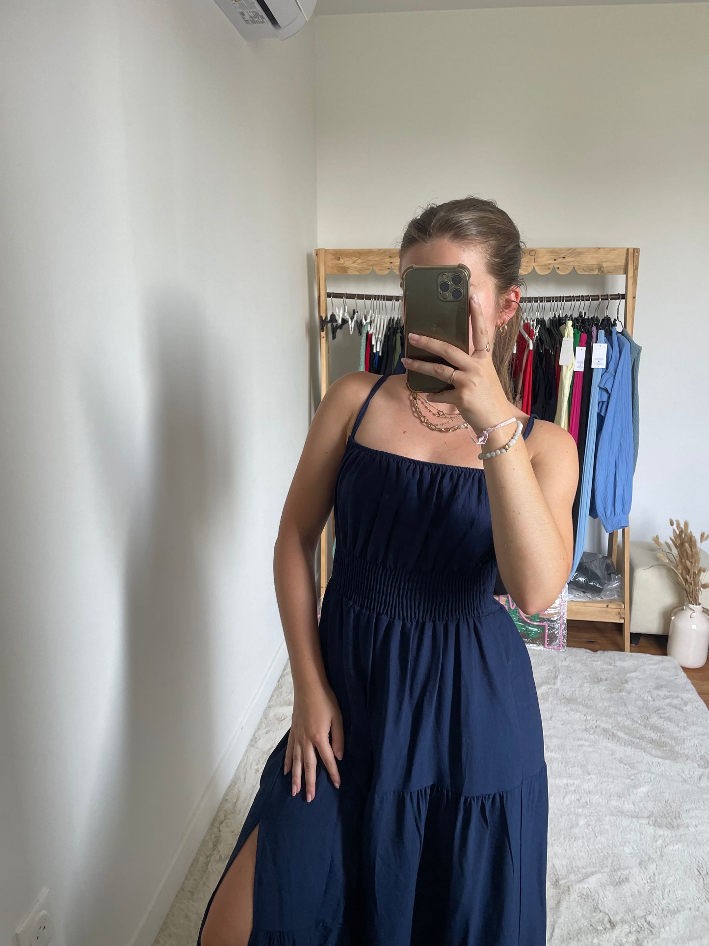 Robe longue fendue - Bleu marine