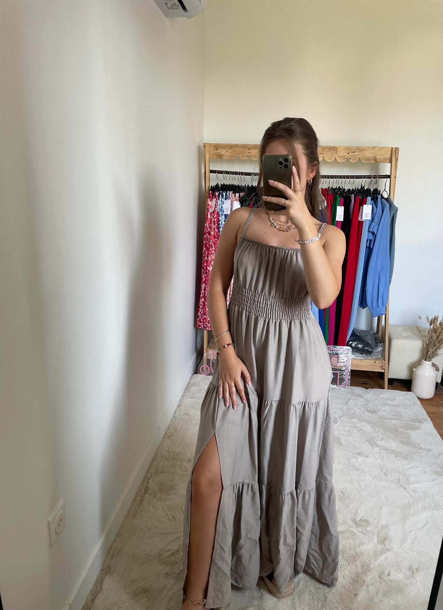 Robe longue fendue - champagne