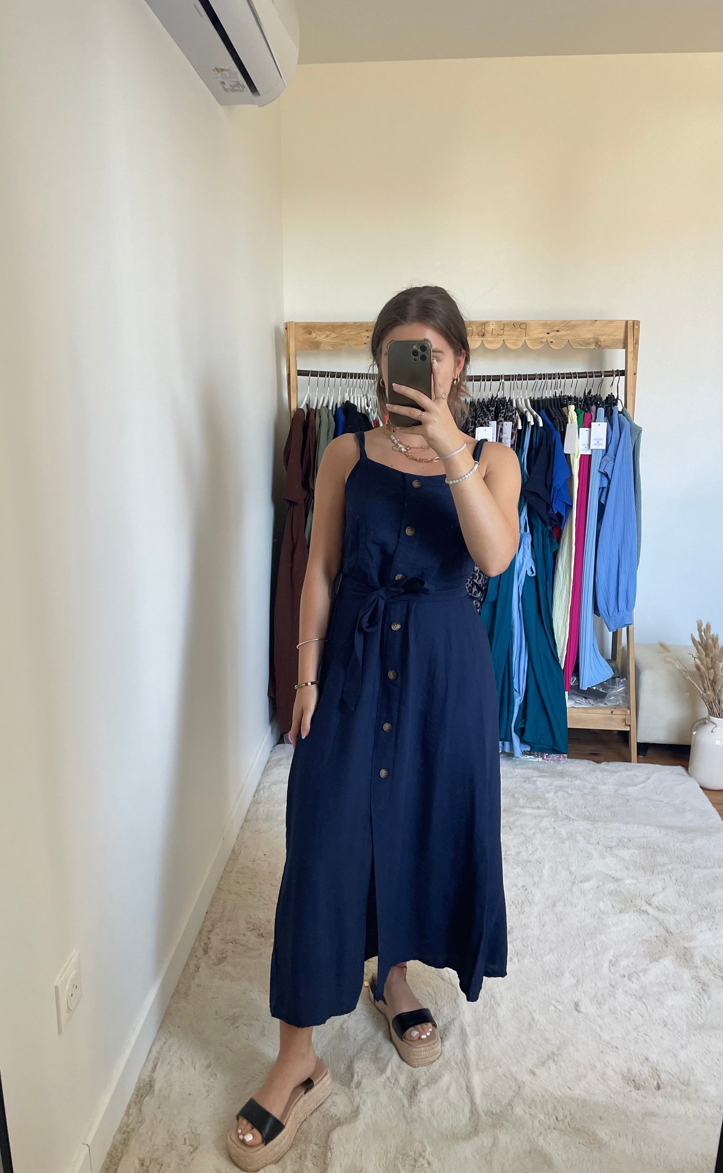 Robe longue à boutons - Bleu marine