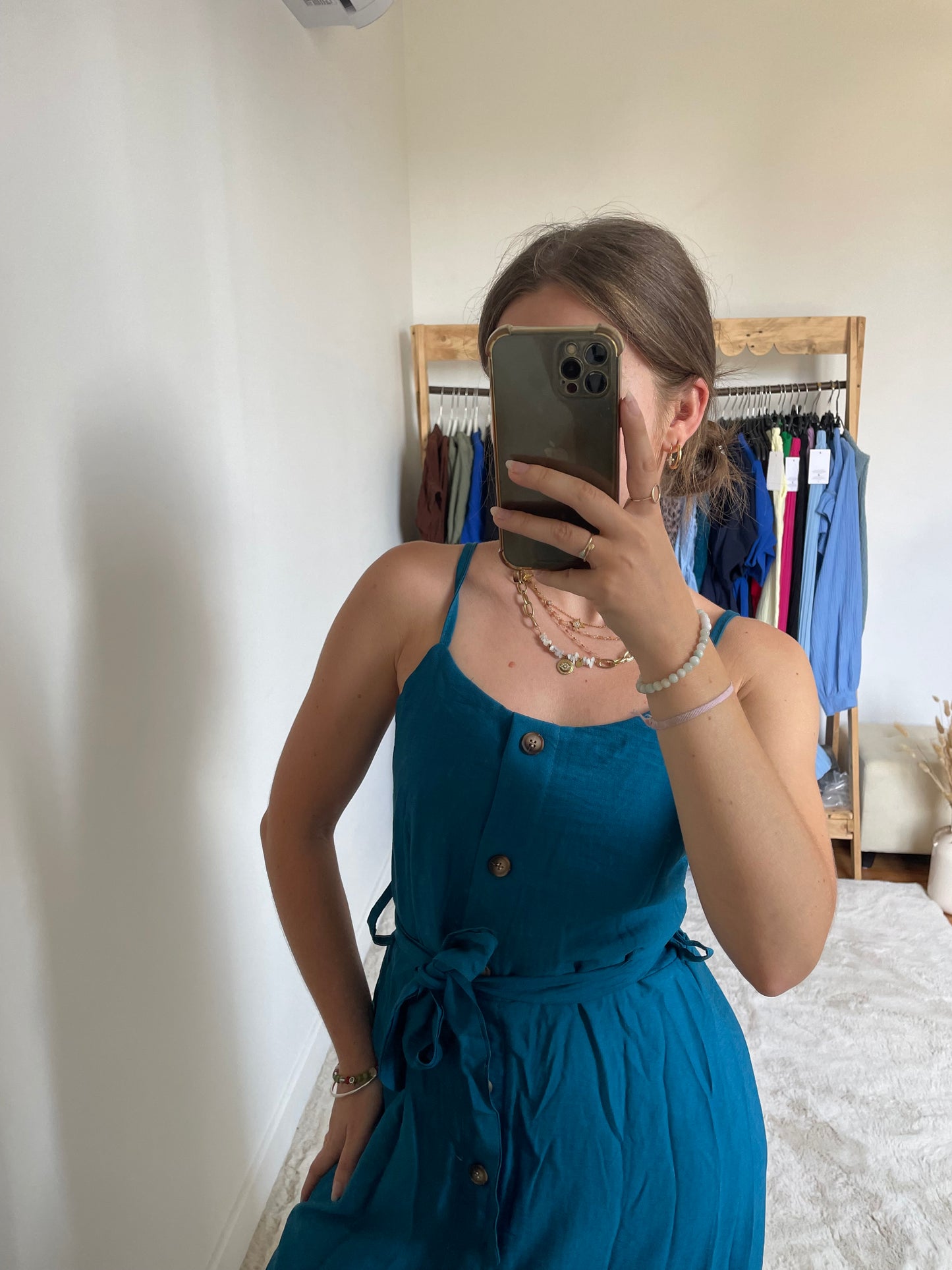 Robe longue à boutons - Bleu canard