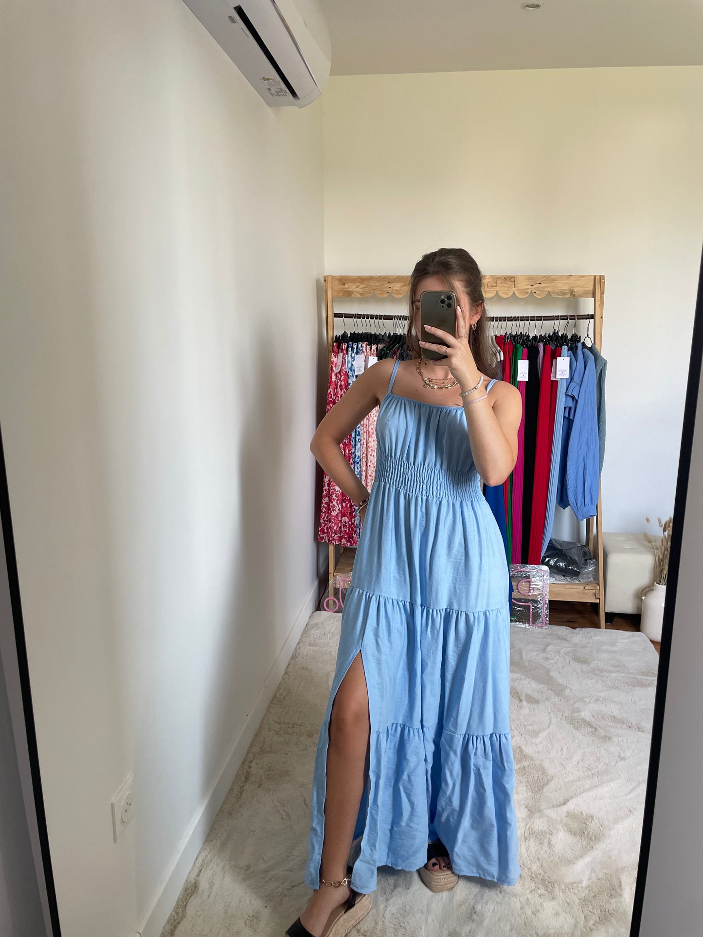 Robe longue fendue - bleu ciel