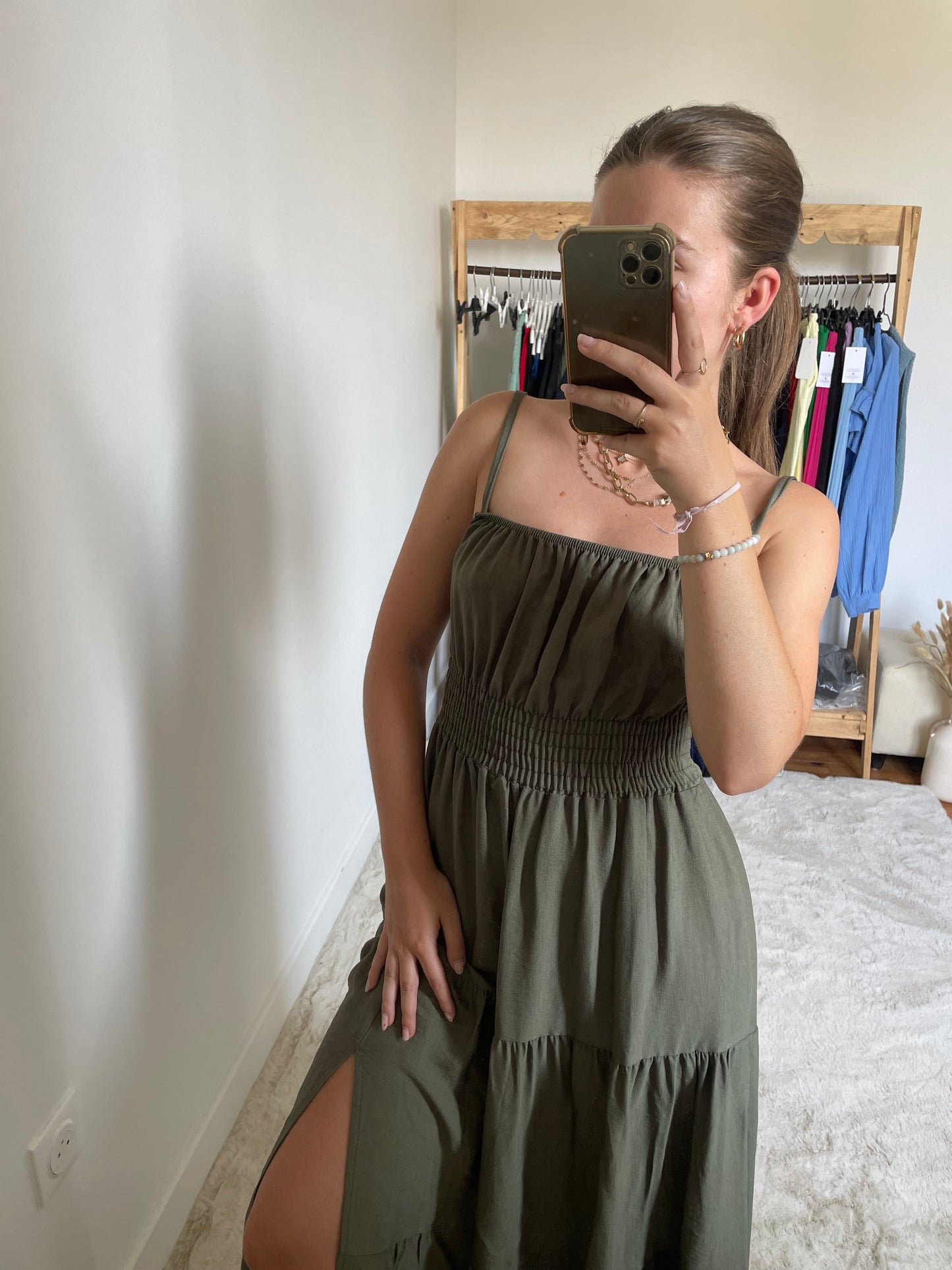 Robe longue fendue - Kaki