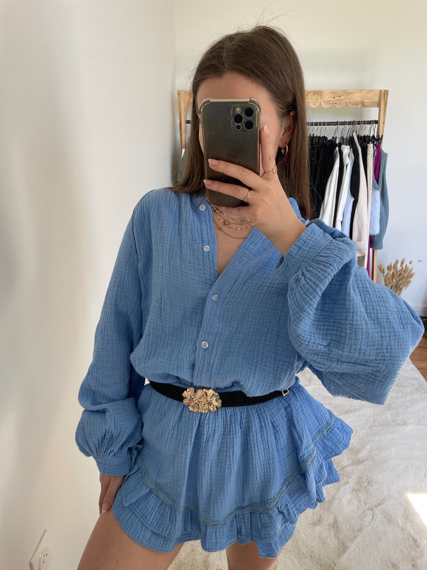 Ensemble en gaze de coton - bleu ciel