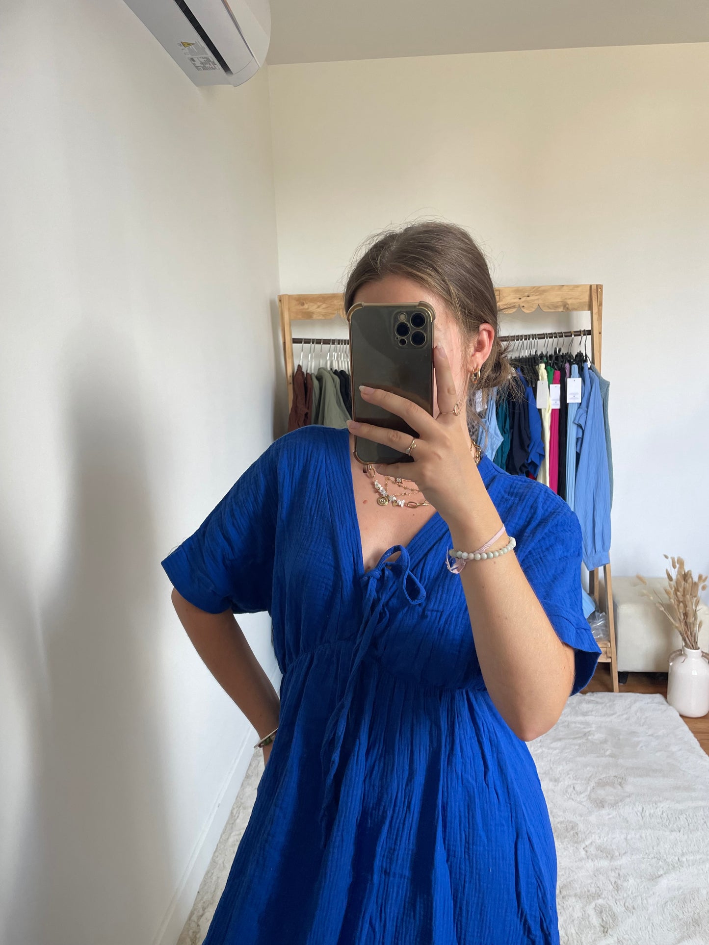 Robe longue - Gaze de coton bleu roi