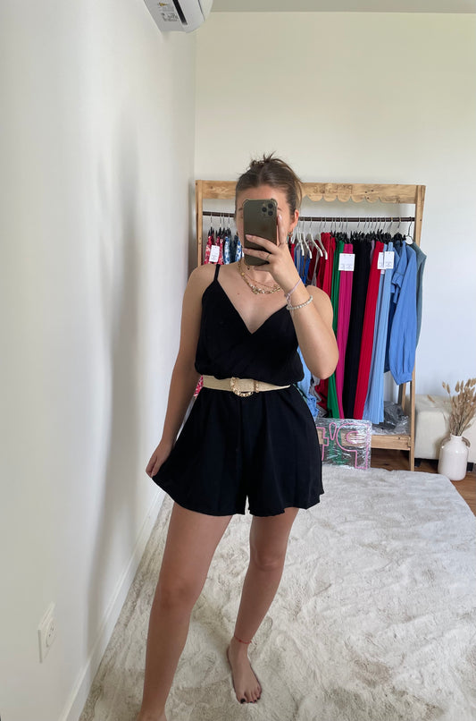 Combi-short à bretelles - Noir