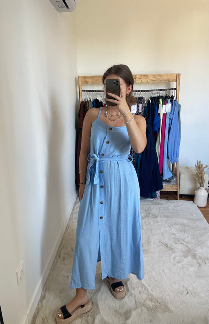 Robe longue à boutons - Bleu ciel
