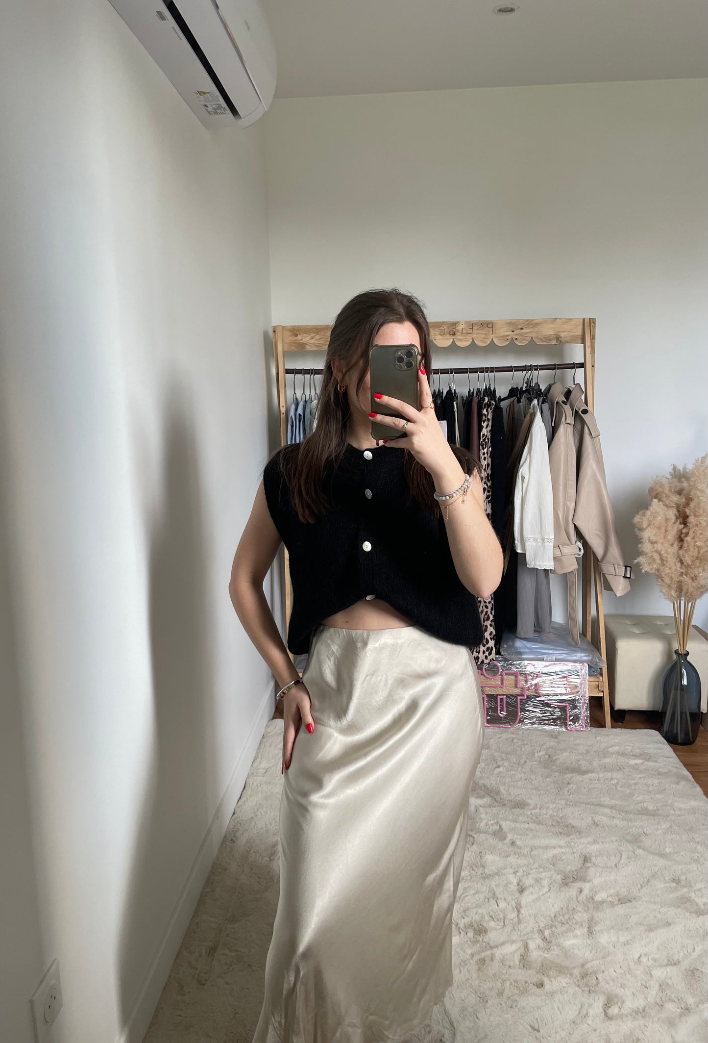 Jupe longue effet satinée - beige