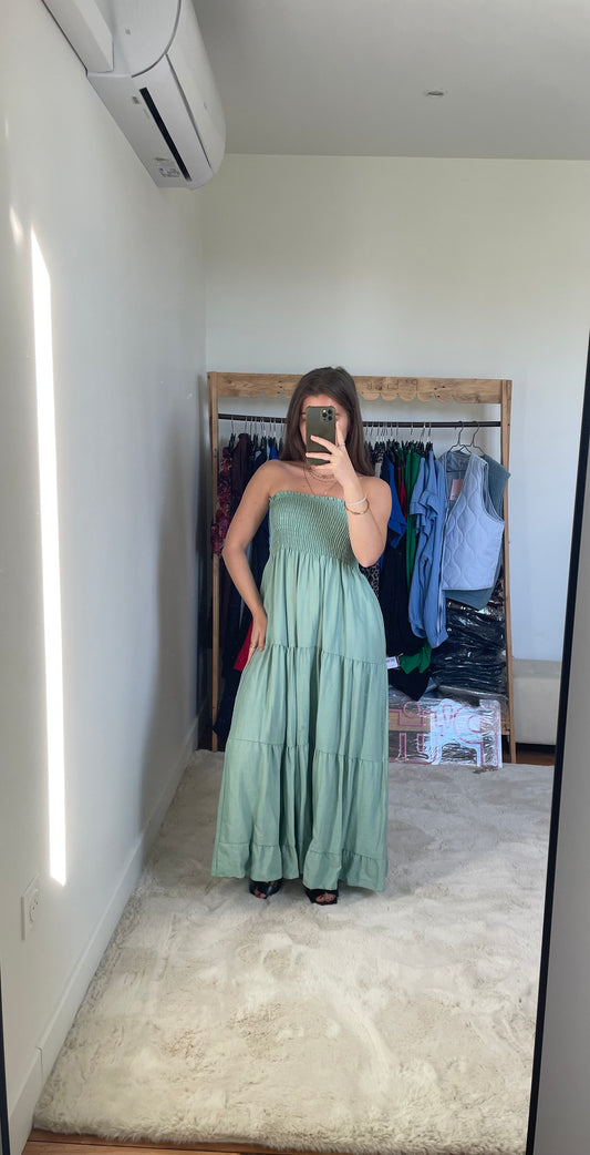 Robe longue bustier - Vert d'eau