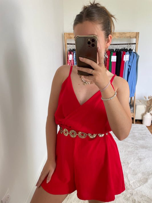 Combi-short à bretelles - rouge
