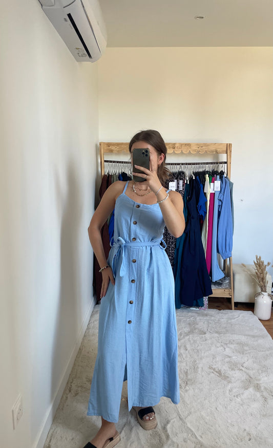 Robe longue à boutons - Bleu ciel