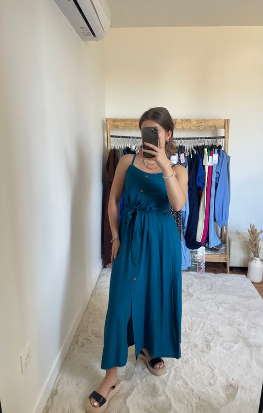 Robe longue à boutons - Bleu canard