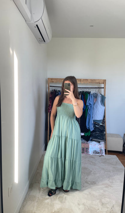 Robe longue bustier - Vert d'eau