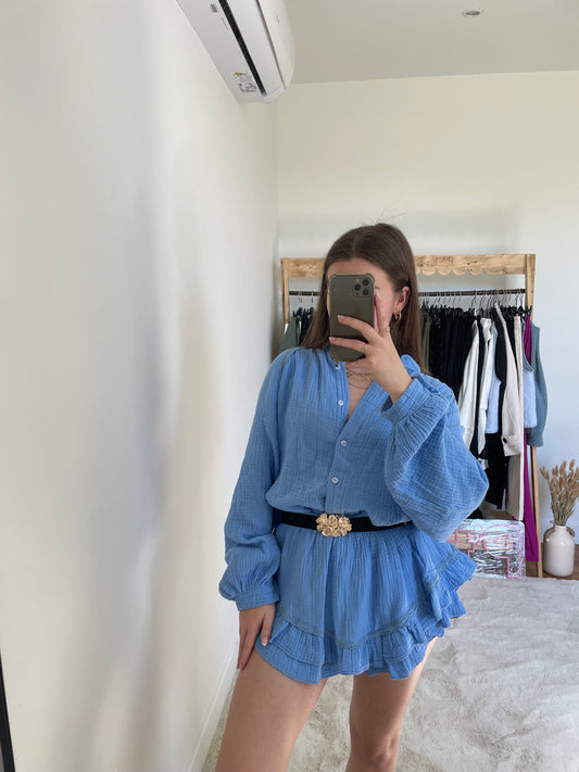Ensemble en gaze de coton - bleu ciel