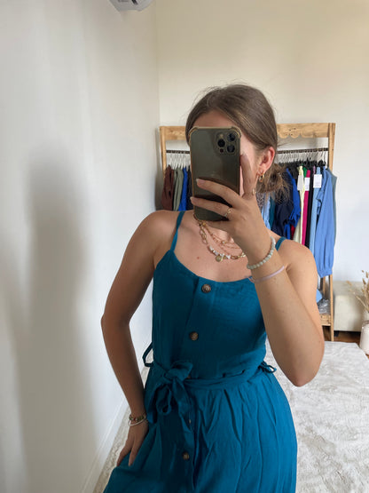 Robe longue à boutons - Bleu canard