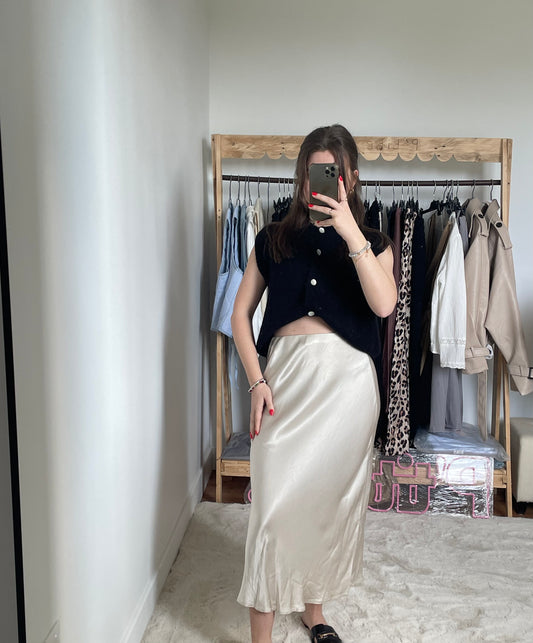 Jupe longue effet satinée - beige