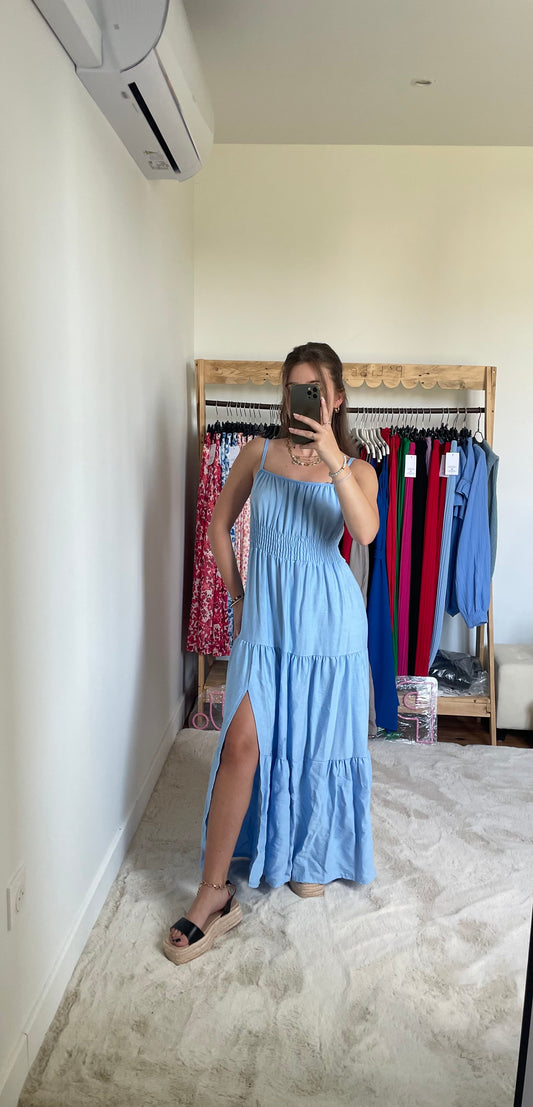 Robe longue fendue - bleu ciel