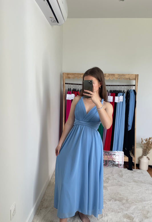 Robe longue multi-attaches - bleu ciel