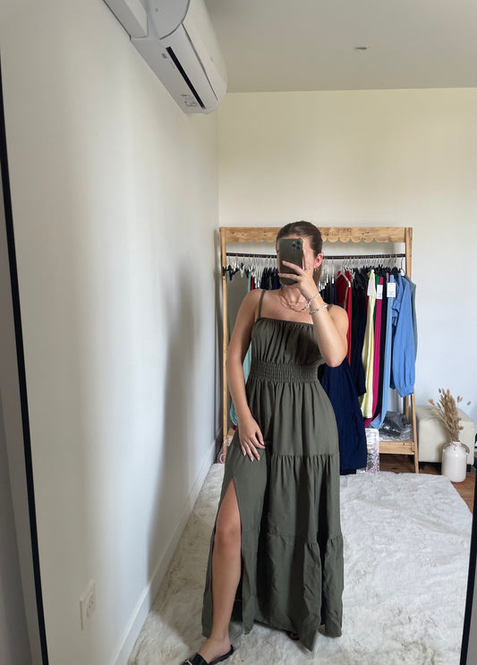 Robe longue fendue - Kaki