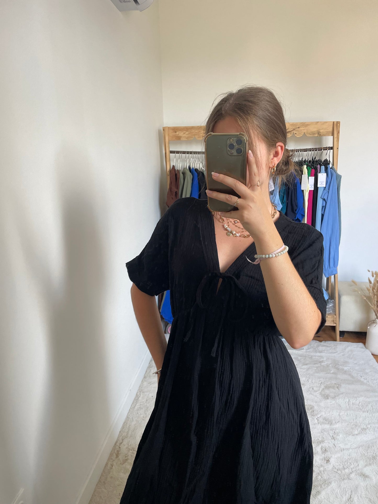 Robe longue - Gaze de coton noir