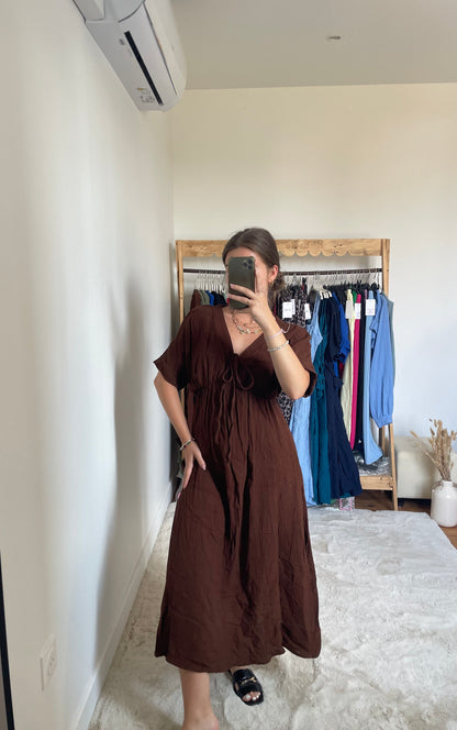 Robe longue - Gaze de coton marron