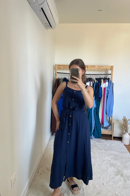 Robe longue à boutons - Bleu marine