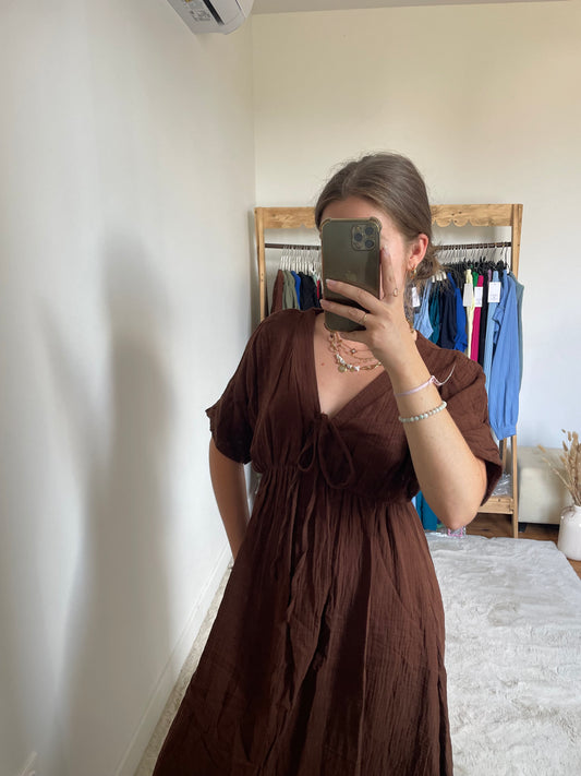 Robe longue - Gaze de coton marron