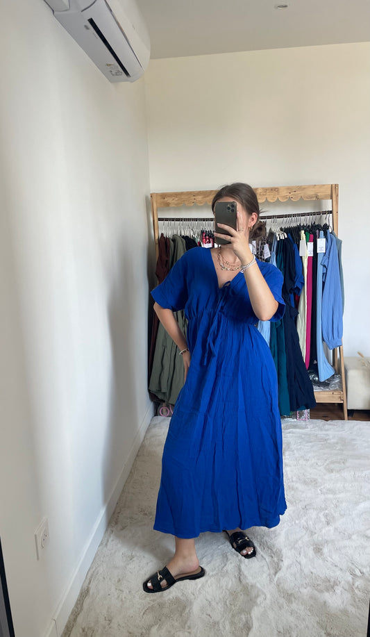 Robe longue - Gaze de coton bleu roi