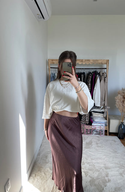 Jupe longue effet satinée - marron
