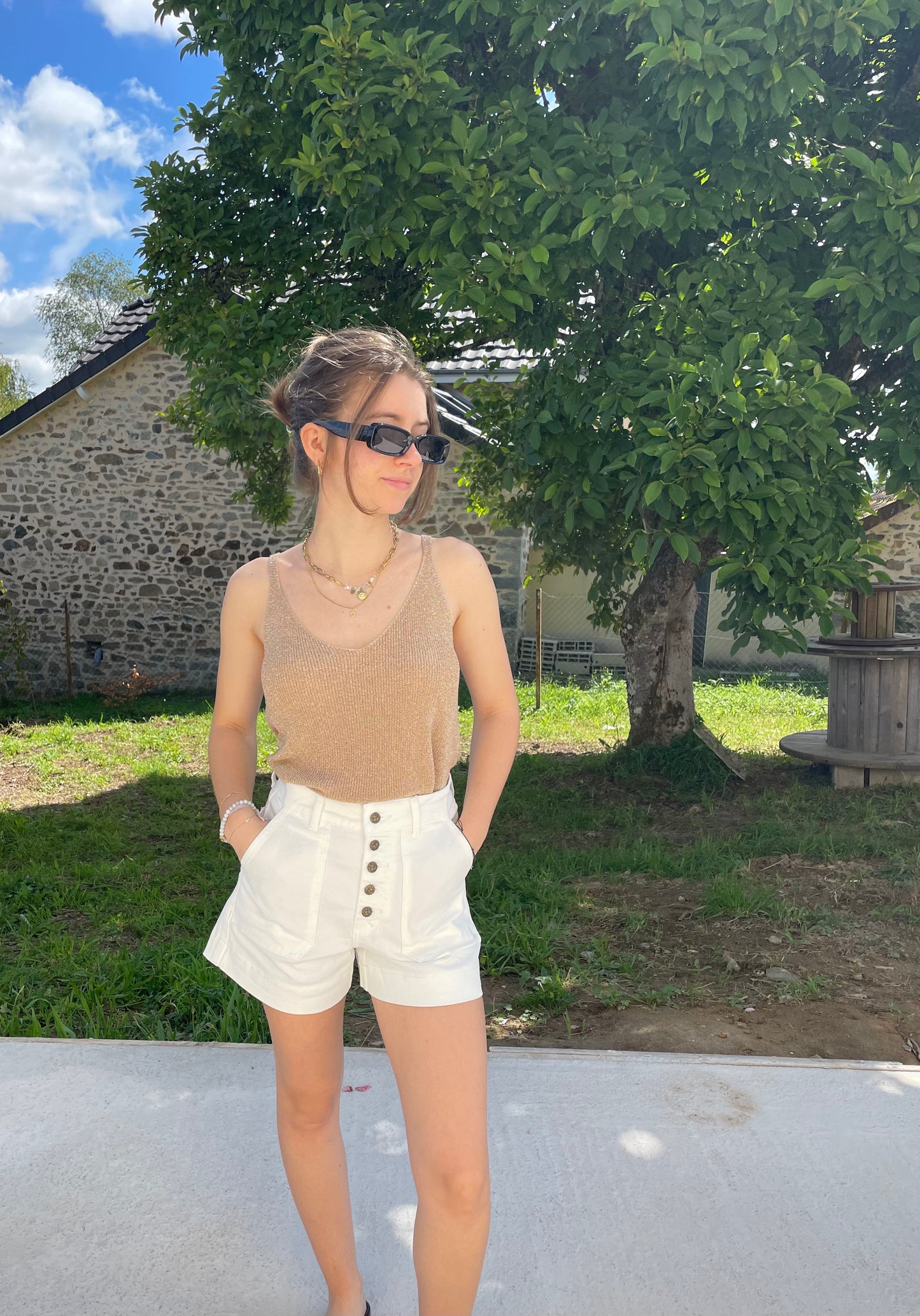 Short taille haute blanc